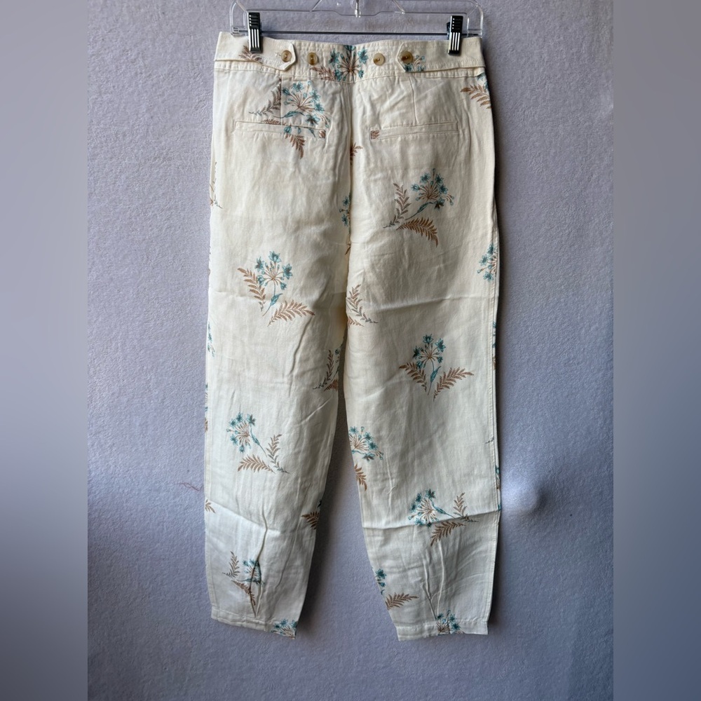 Sundance Living Benicia Pleated Pants Embroidered Cotton Linen - Picture 4 of 6